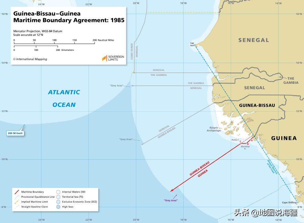 几内亚地图 非洲地区─1985几内亚和几内亚比绍海洋边界